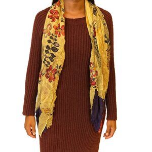 Womens Floral Print Scarf Yellow Purple Boho Fall Lightweight Cozy Shawl Garden